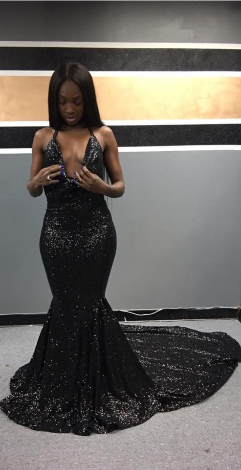 Black Girl Sequins Mermaid Prom Dresses Sexy Plunging Neckline Party Dress Formal Evening Gowns    cg25002