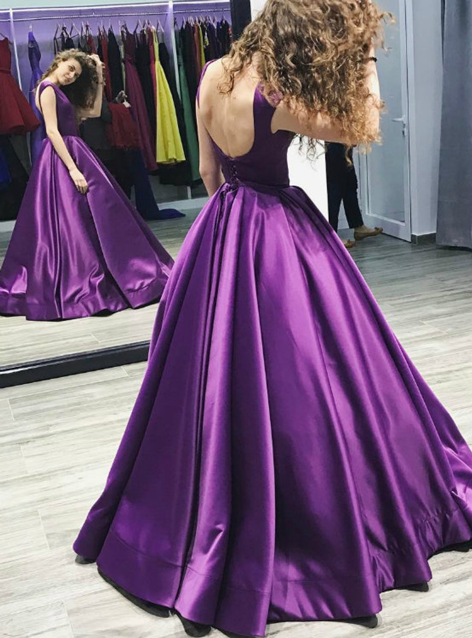 Purple Satin Lovely Ball Gowns Concise Cap Sleeves Evening Party prom Dress  cg4273