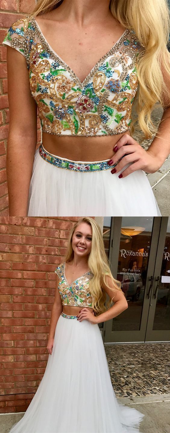 parkly two piece white long prom dress sparkly two piece white long prom dress cg10081