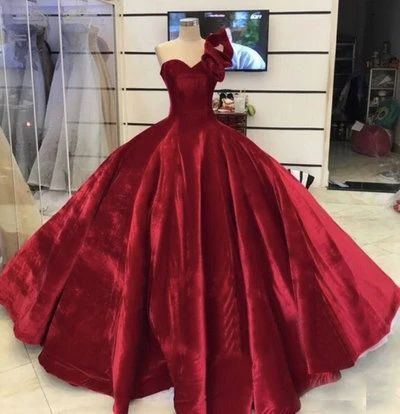 Burgundy One Shoulder Prom Dresses Pageant Gown Princess Dress   cg10156