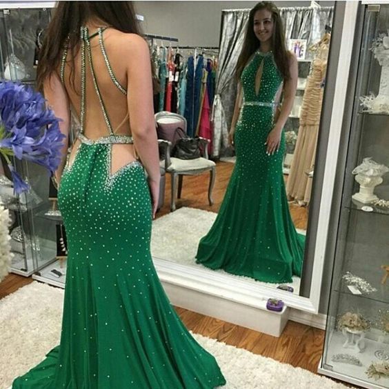 Long Mermaid Green Sleeveless Prom Gowns    cg10308