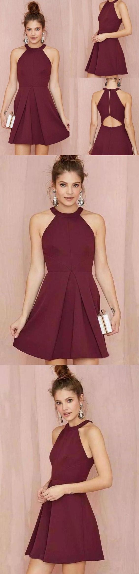 Cheap A Line Burgundy Short Dress Satin Knee Length Sleeveless Homecoming Dress  cg10315