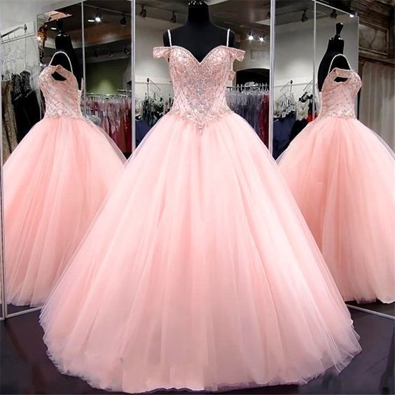 Pink Spaghetti Straps Ball Gown Quinceanera prom Dresses   cg10343