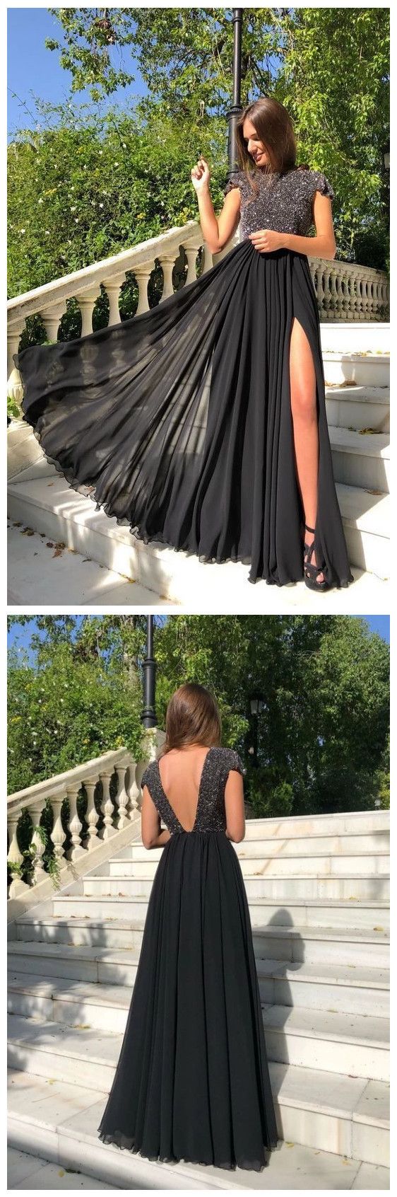 Open Back With Beadings Evening Gowns prom Formal Dress Split Side   cg10654