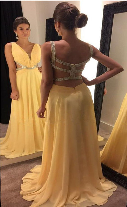 Yellow Prom Dress,open Back Dress   cg10832