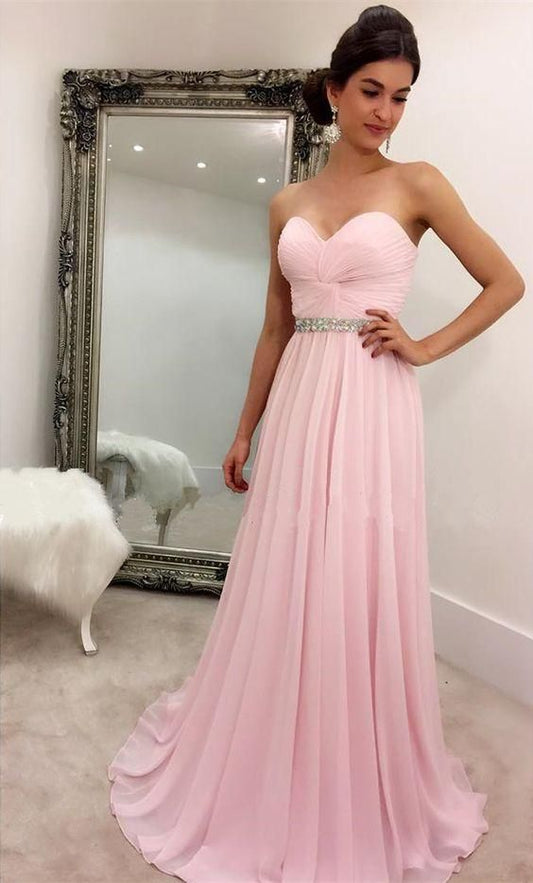 Charming Prom Dress,Long Pink Chiffon Evening Dress,Sleeveless Party Dress,Sweetheart Prom Gown cg2279