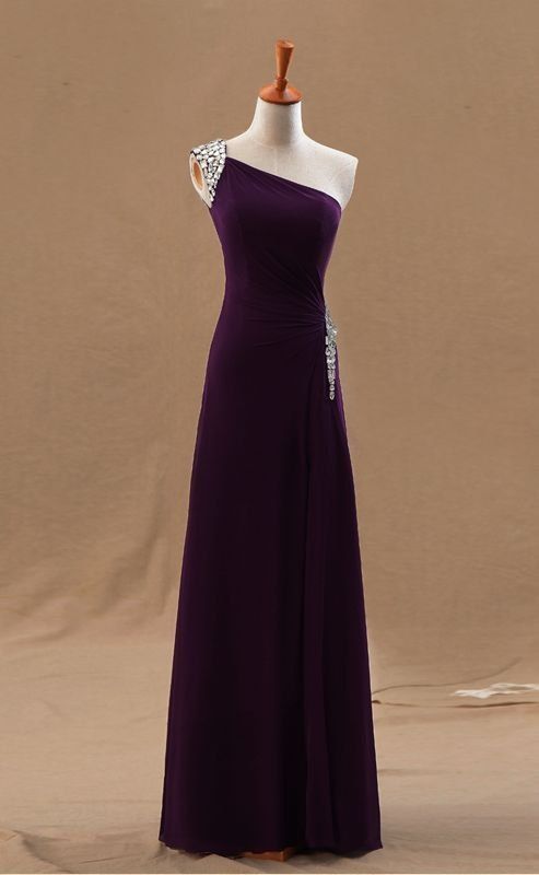 one shoulder purple prom gown  cg2442