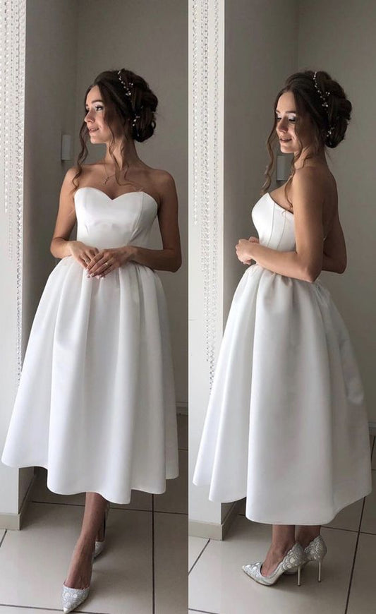 Vintage Satin Sweetheart Wedding Dress prom dress Tea Length cg2624