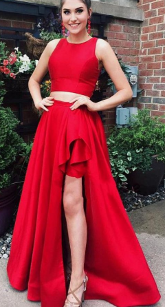 Elegant Red Two Piece Prom Dress, Special Design Long Evening Dress, Women Dress  cg2653