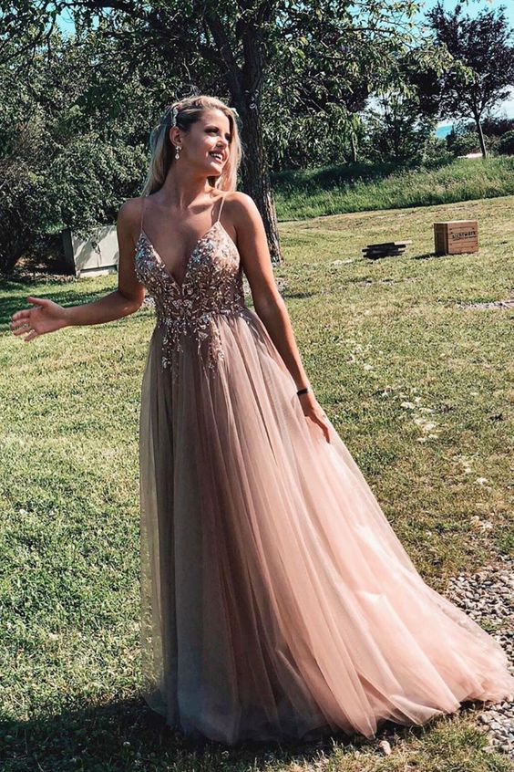 long prom dresses 2020, straps crystal rose gold prom dresses formal dresses  cg3128