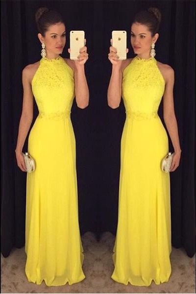 Yellow Halter Prom Dresses,Charming Prom Gowns,Evening Dresses cg4123