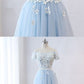 Baby Blue Tulle Off Shoulder Short Sleeve High Low Prom Dress cg4301