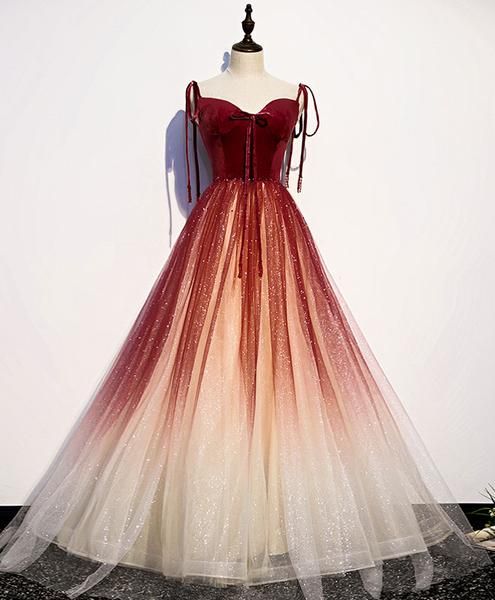 Burgundy sweetheart tulle long prom dress burgundy evening dress cg4404