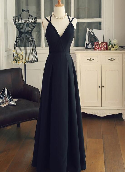 Charming Black Unique Long Straps Chiffon Formal prom Dress cg4415