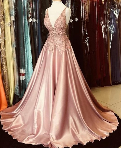 Gorgeous A-line V-neck Appliques Top Hot Selling Long Prom Dresses cg4434