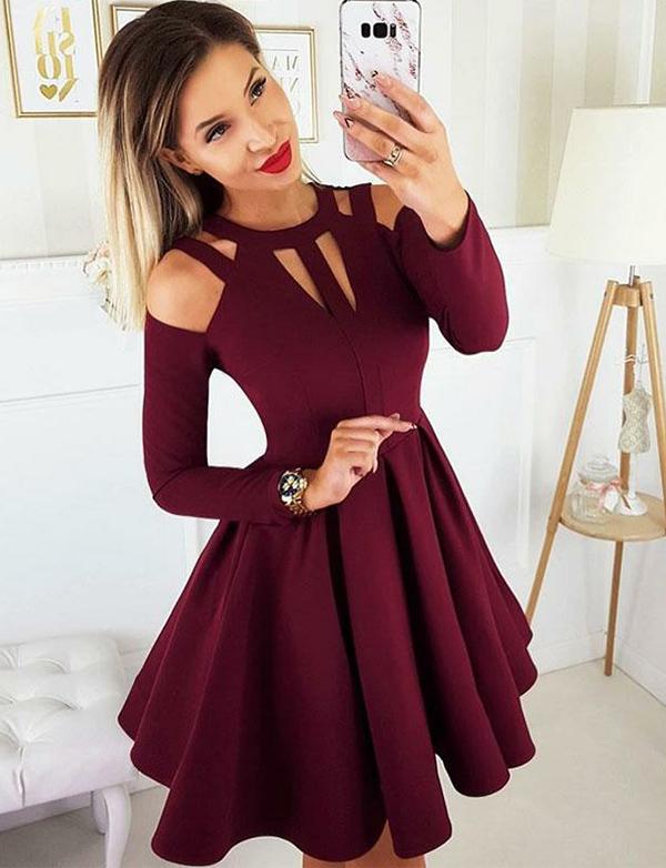 Halter Burgundy Short Homecoming Dresses With Sleeve Party Dresses cg511
