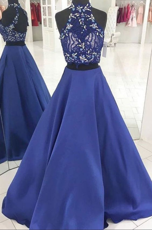 Charming Prom Dress, Elegant Two Piece Appliques Prom Dresses, Long Evening Party Dress  cg7377