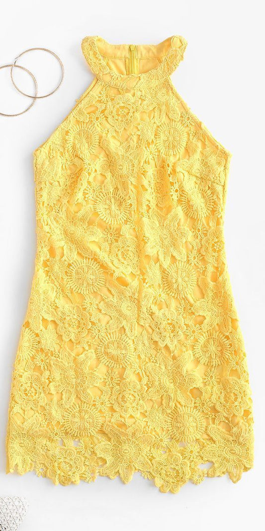Yellow Lace Homecoming Dress  cg7384