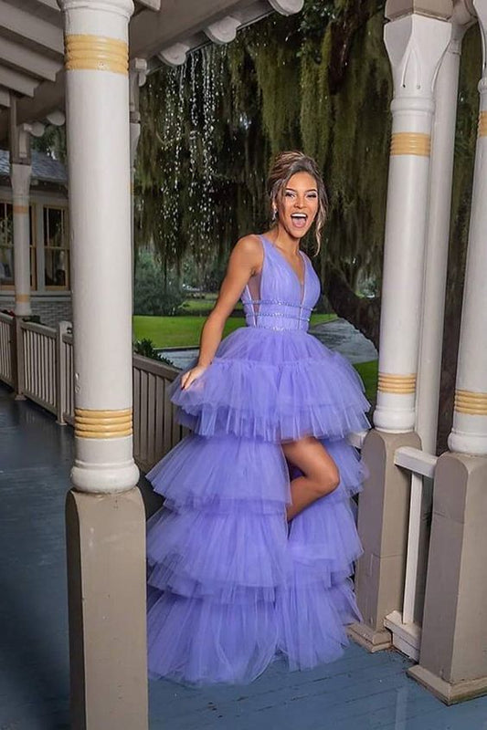 Lavender High Low Prom Dress, Prom Gowns  cg7414
