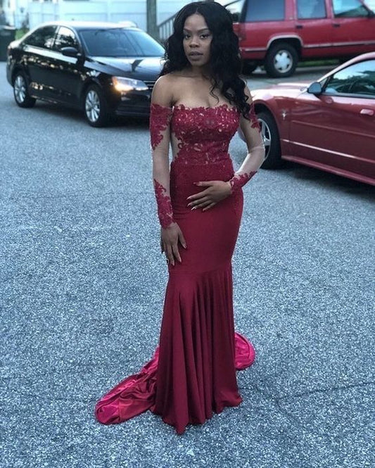 Red Prom Dress,Satin Prom Gown,Mermaid Evening Dress,Off the Shoulder   cg7418
