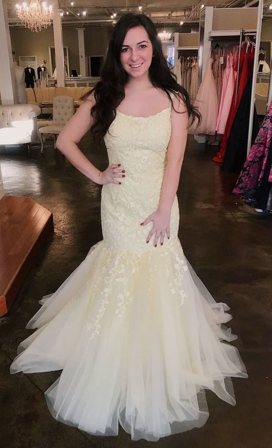 Mermaid Spaghetti Straps Floor Length Prom Dress With Appliques   cg7419