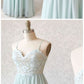 Light Mint Chiffon Simple Spaghetti Straps Prom Dress, Bridesmaid Dress With Applique  cg7432