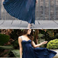 A-Line Spaghetti Straps Dark Blue Pleated Prom Dress  cg7436
