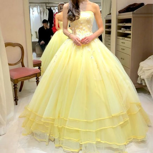 Yellow Strapless Ball Gown , Evening Dress,Long Prom Dress, Simple Party Dress,Formal Dress  cg8820